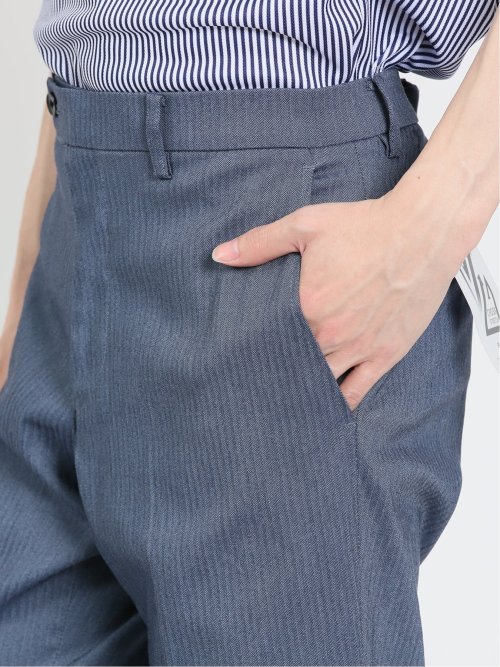 クロスストレッチ スリムフィット ノータックスラックス ヘリンボン青