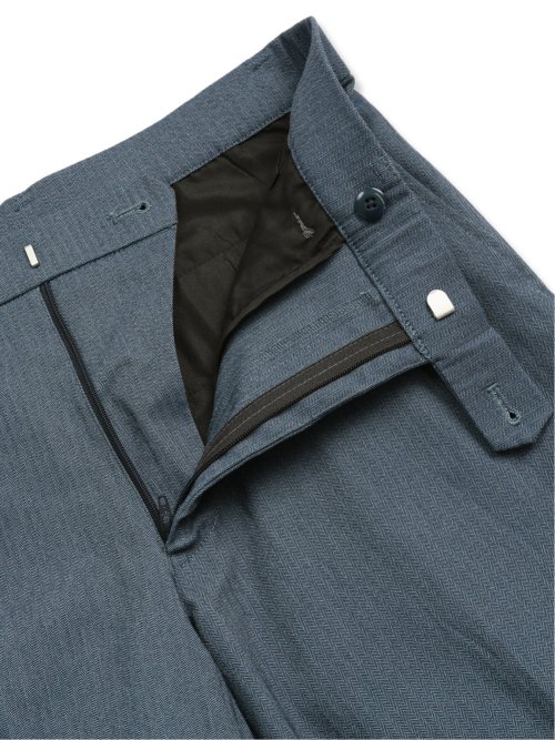 クロスストレッチ スリムフィット ノータックスラックス ヘリンボン青