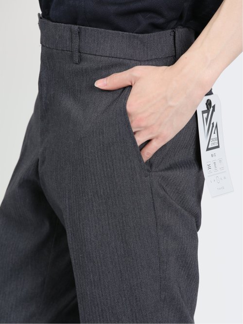 クロスストレッチ スリムフィット ノータックスラックス ヘリンボン紺