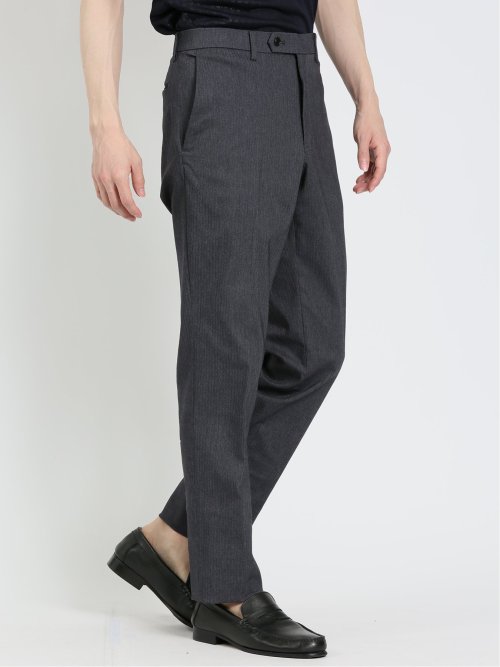 クロスストレッチ スリムフィット ノータックスラックス ヘリンボン紺