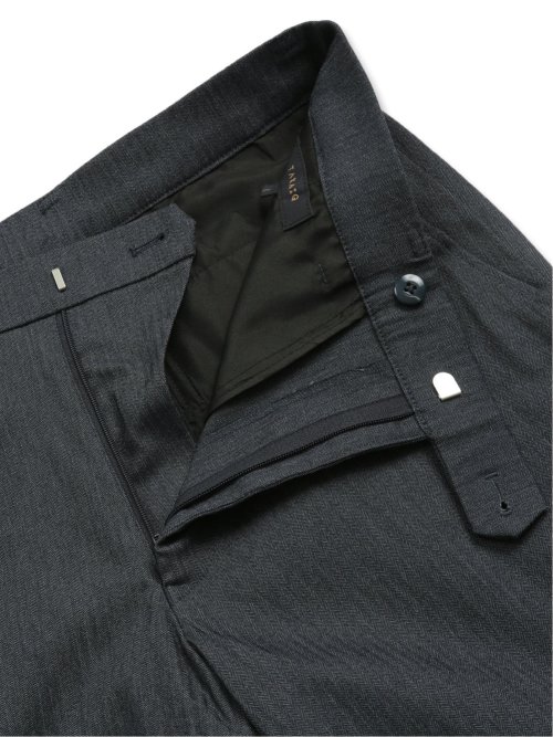 クロスストレッチ スリムフィット ノータックスラックス ヘリンボン紺