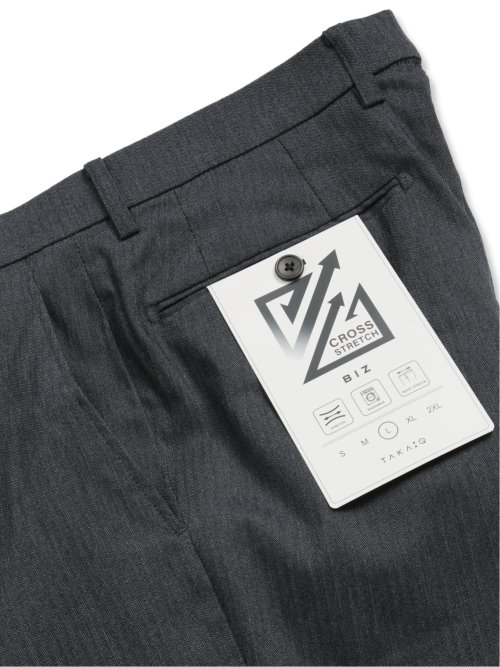 クロスストレッチ スリムフィット ノータックスラックス ヘリンボン紺