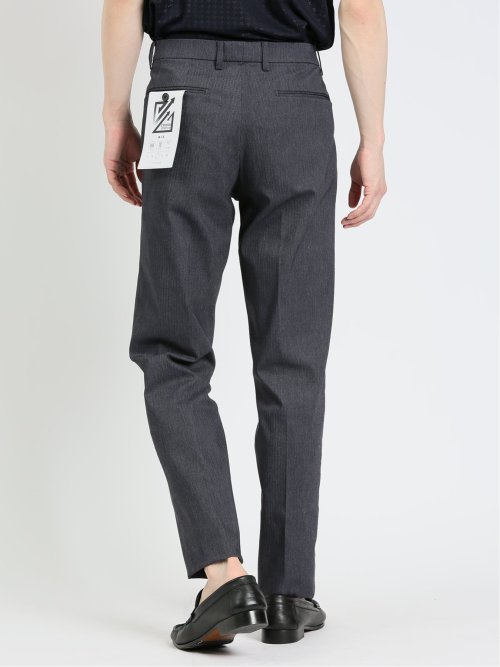 クロスストレッチ スリムフィット ノータックスラックス ヘリンボン紺