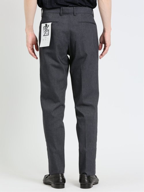 クロスストレッチ スリムフィット ノータックスラックス ヘリンボン紺