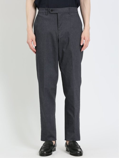 クロスストレッチ スリムフィット ノータックスラックス ヘリンボン紺