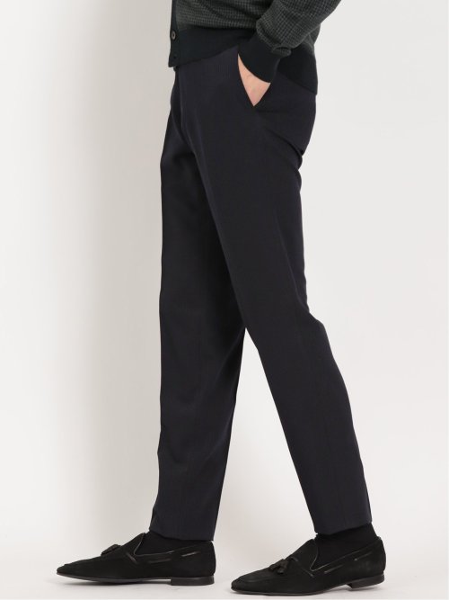 トラベスト/TRABEST スリムフィット ノータックスラックス ストライプダルブルー