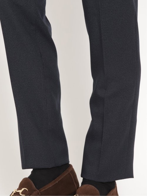 トラベスト/TRABEST スリムフィット ノータックスラックス グレンチェック青