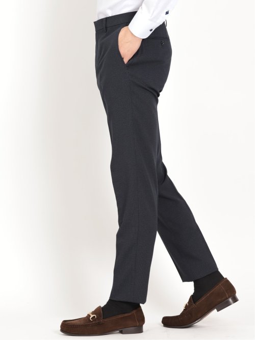 トラベスト/TRABEST スリムフィット ノータックスラックス グレンチェック青