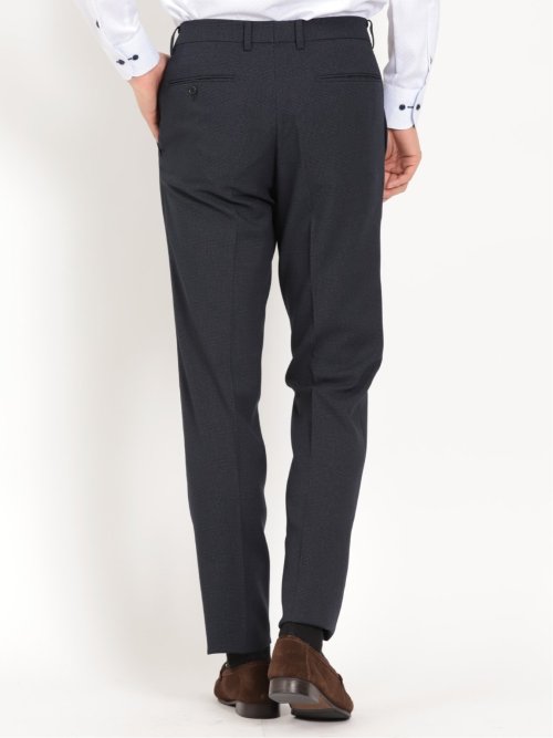 トラベスト/TRABEST スリムフィット ノータックスラックス グレンチェック青