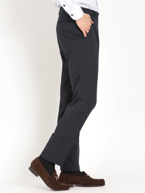 トラベスト/TRABEST スリムフィット ノータックスラックス グレンチェック青