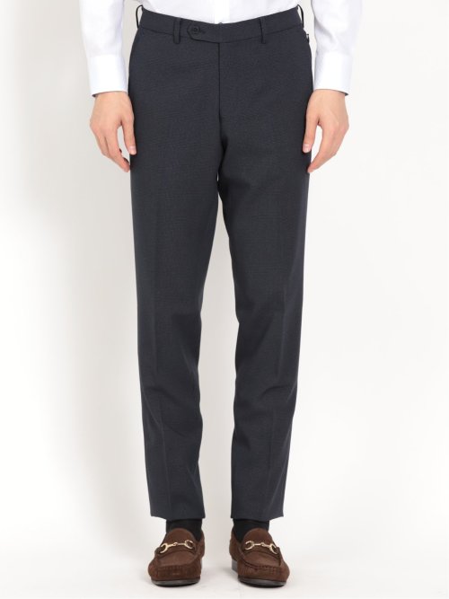 トラベスト/TRABEST スリムフィット ノータックスラックス グレンチェック青