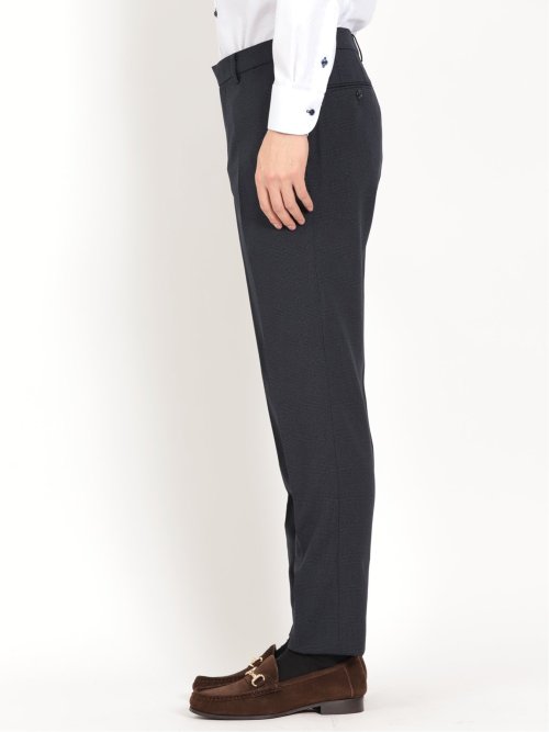 トラベスト/TRABEST スリムフィット ノータックスラックス グレンチェック青