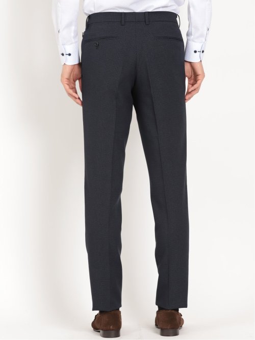 トラベスト/TRABEST スリムフィット ノータックスラックス グレンチェック青