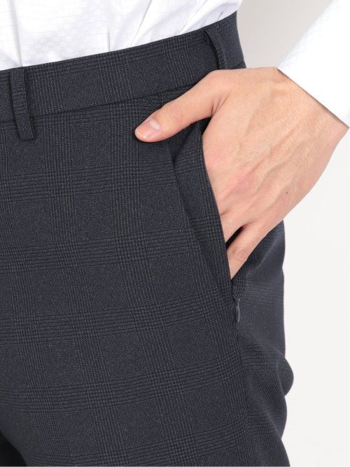 トラベスト/TRABEST スリムフィット ノータックスラックス グレンチェック青