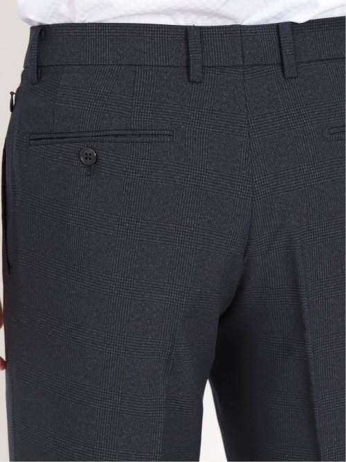 トラベスト/TRABEST スリムフィット ノータックスラックス グレンチェック青