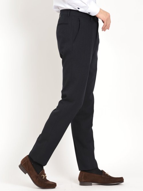 トラベスト/TRABEST スリムフィット ノータックスラックス ヘリンボンターコイズ