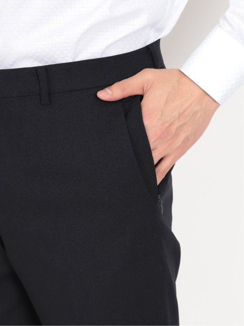 トラベスト/TRABEST スリムフィット ノータックスラックス ヘリンボンターコイズ