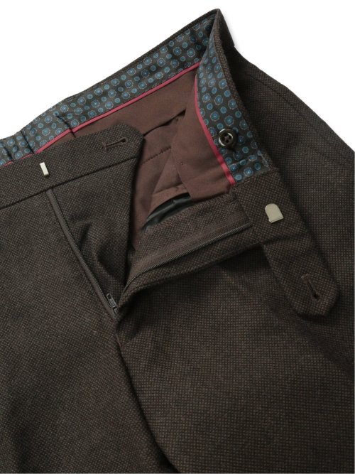 ウール混 スリムフィット ノータックスラックス バーズアイこげ茶