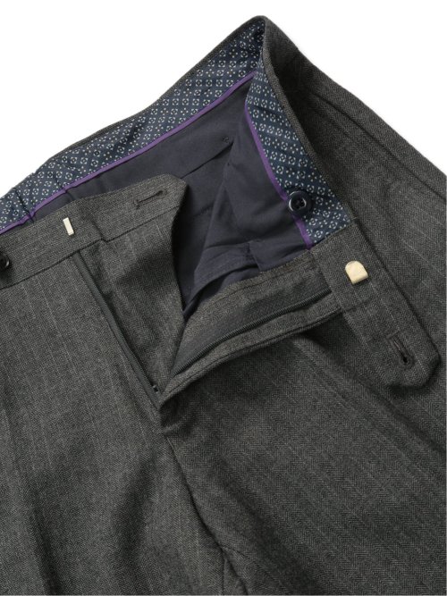 ウール混 レギュラーフィット ノータックスラックス ヘリンボングレー