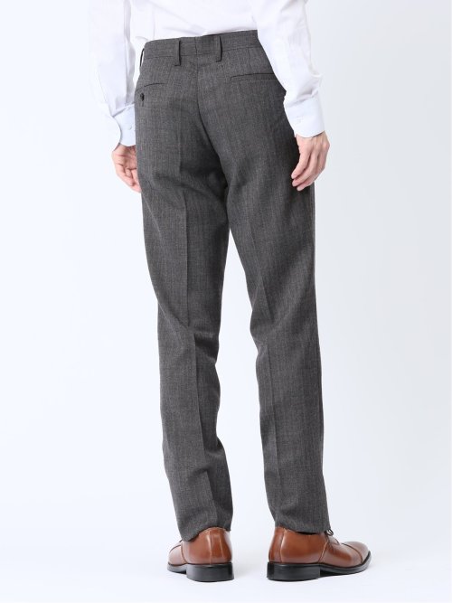 ウール混 レギュラーフィット ノータックスラックス ヘリンボングレー