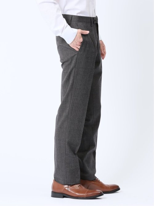 ウール混 レギュラーフィット ノータックスラックス ヘリンボングレー