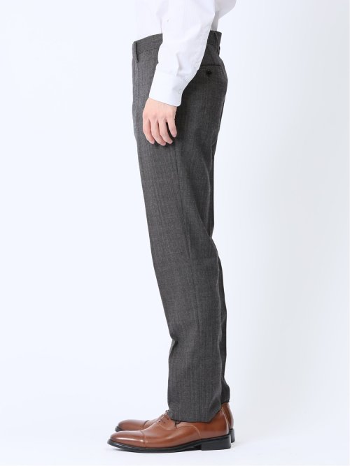 ウール混 レギュラーフィット ノータックスラックス ヘリンボングレー