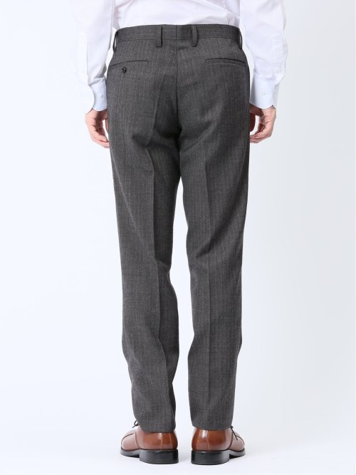 ウール混 レギュラーフィット ノータックスラックス ヘリンボングレー