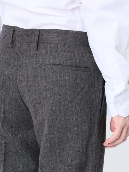 ウール混 レギュラーフィット ノータックスラックス ヘリンボングレー