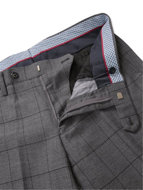 ウール混 スリムフィット ノータックスラックス バーズアイグレー