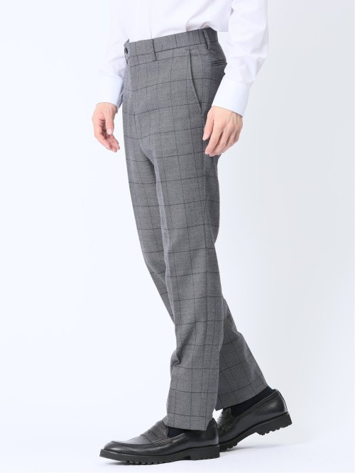 ウール混 スリムフィット ノータックスラックス バーズアイグレー