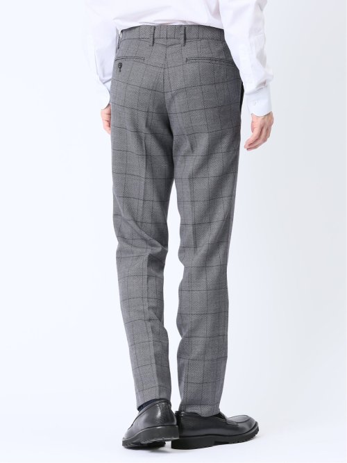 ウール混 スリムフィット ノータックスラックス バーズアイグレー