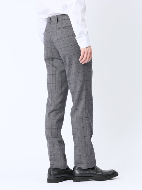 ウール混 スリムフィット ノータックスラックス バーズアイグレー