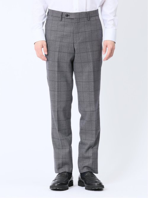 ウール混 スリムフィット ノータックスラックス バーズアイグレー