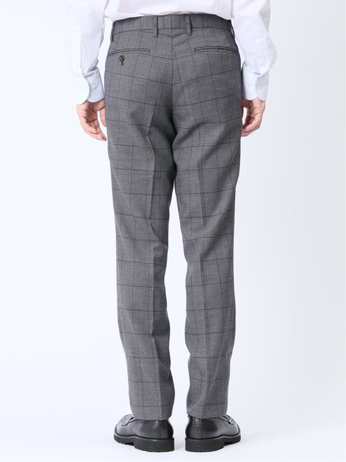 ウール混 スリムフィット ノータックスラックス バーズアイグレー