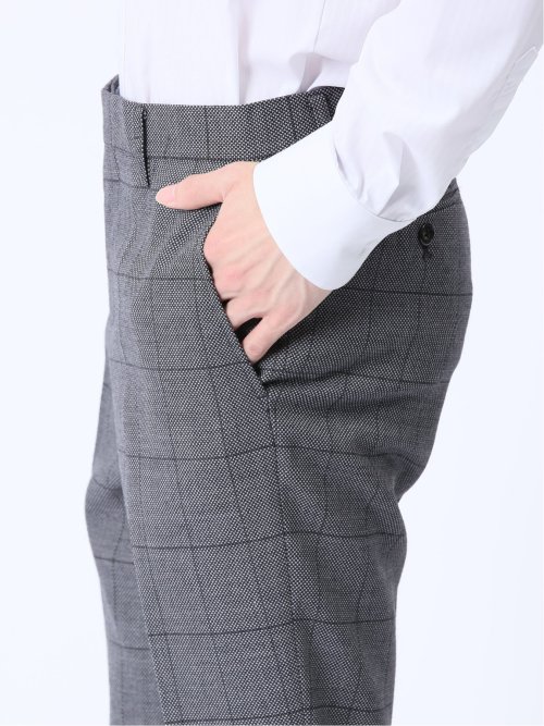 ウール混 スリムフィット ノータックスラックス バーズアイグレー