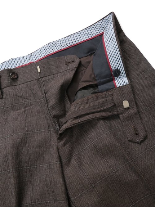 ウール混 スリムフィット ノータックスラックス ウィンドペンこげ茶