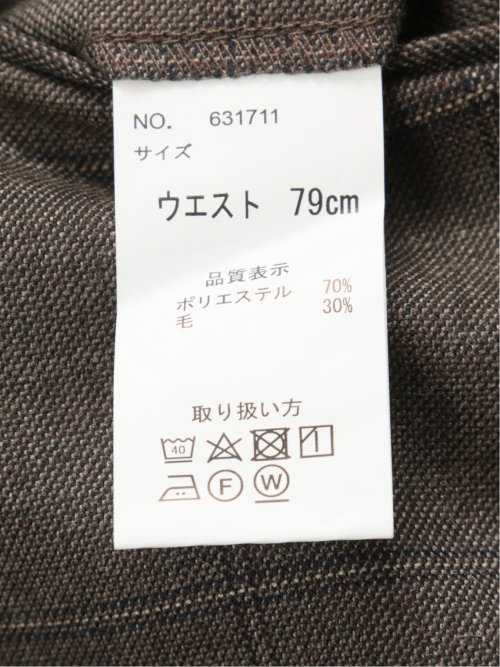 ウール混 スリムフィット ノータックスラックス ウィンドペンこげ茶