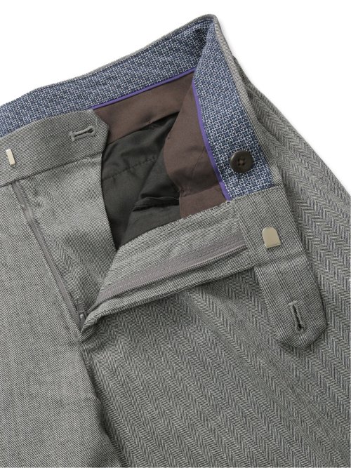 ウール混 レギュラーフィット ノータックスラックス ヘリンボンライトグレー