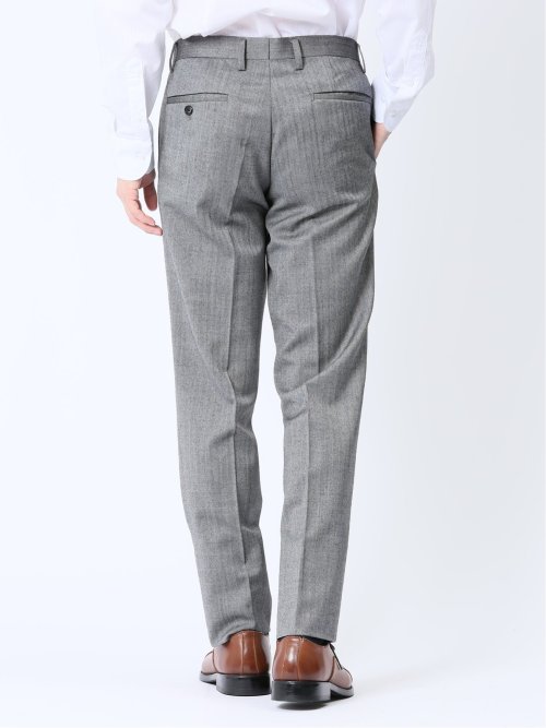 ウール混 レギュラーフィット ノータックスラックス ヘリンボンライトグレー