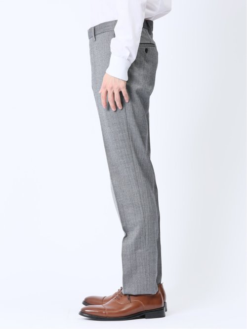 ウール混 レギュラーフィット ノータックスラックス ヘリンボンライトグレー