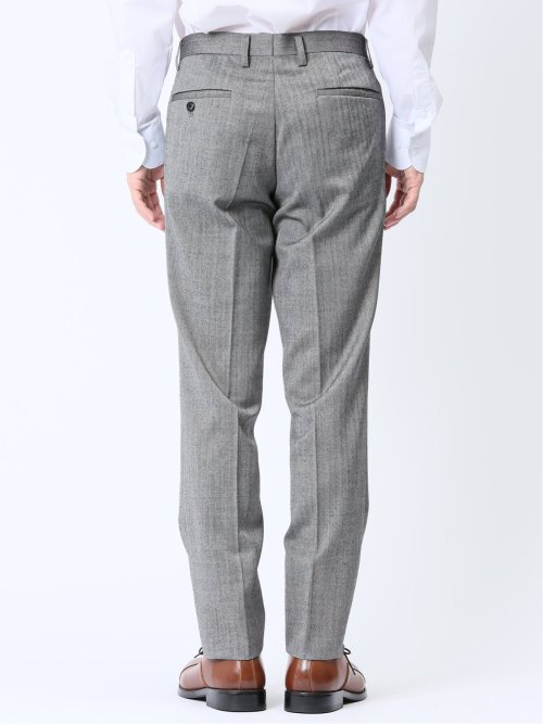 ウール混 レギュラーフィット ノータックスラックス ヘリンボンライトグレー