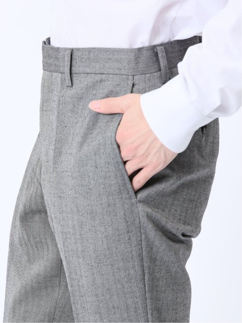 ウール混 レギュラーフィット ノータックスラックス ヘリンボンライトグレー