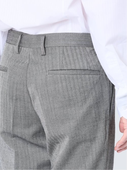 ウール混 レギュラーフィット ノータックスラックス ヘリンボンライトグレー