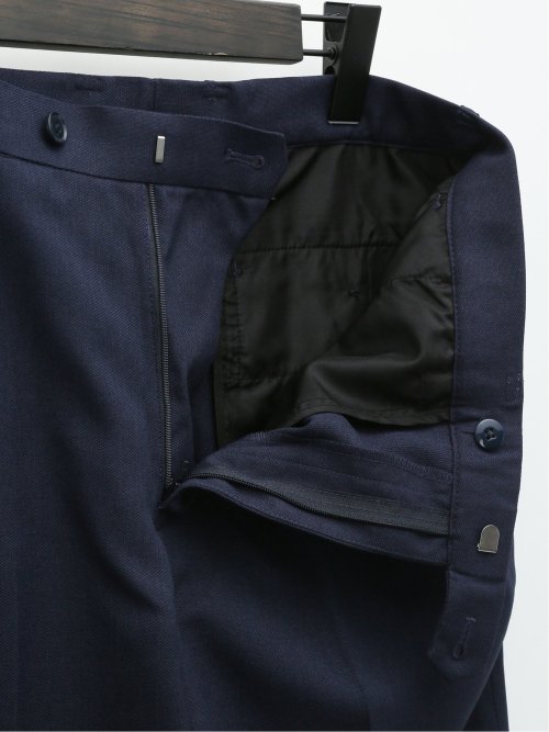 ウールライク スリムフィット ノータックスラックス ドビー紺