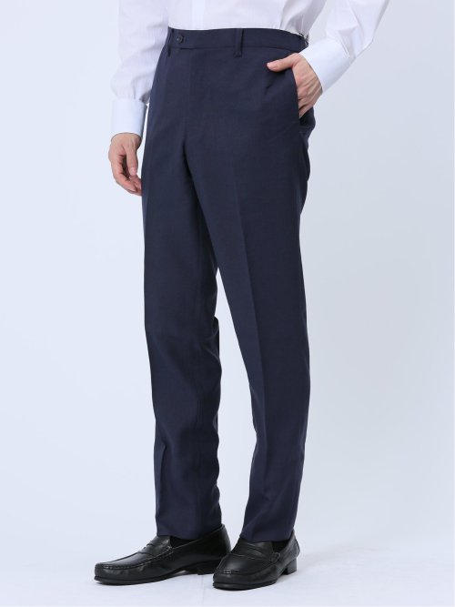 ウールライク スリムフィット ノータックスラックス ドビー紺