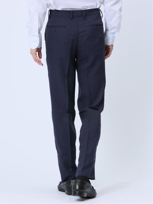 ウールライク スリムフィット ノータックスラックス ドビー紺