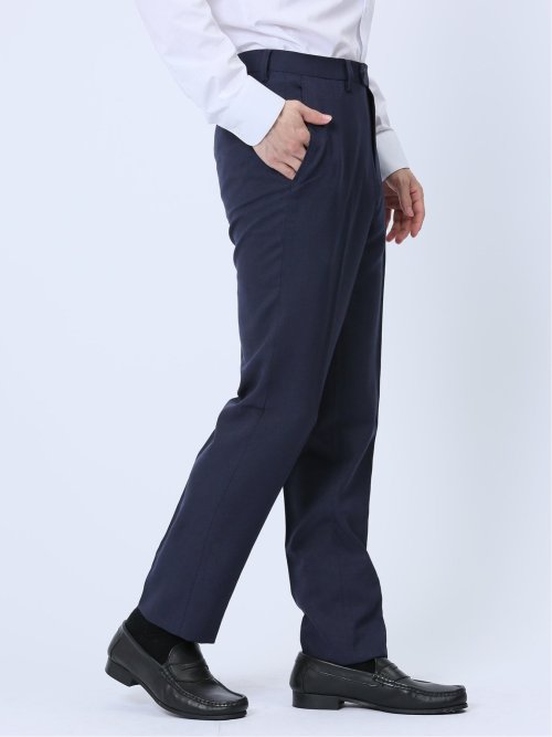 ウールライク スリムフィット ノータックスラックス ドビー紺