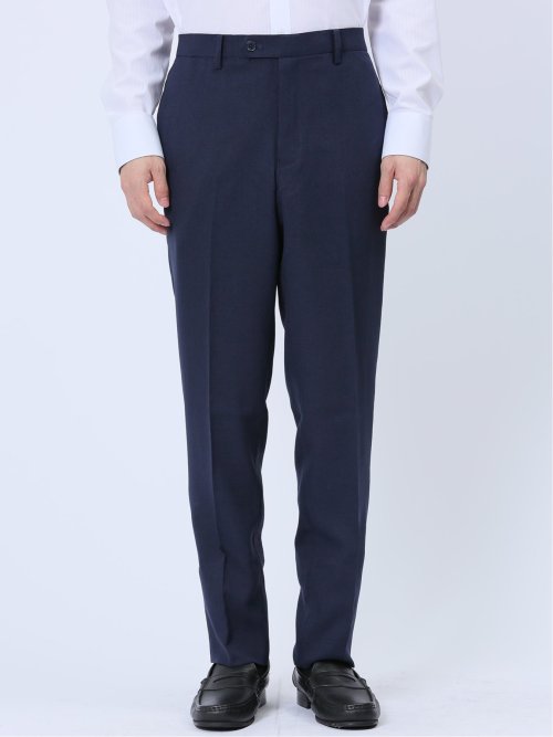 ウールライク スリムフィット ノータックスラックス ドビー紺