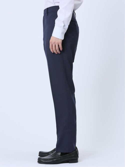 ウールライク スリムフィット ノータックスラックス ドビー紺