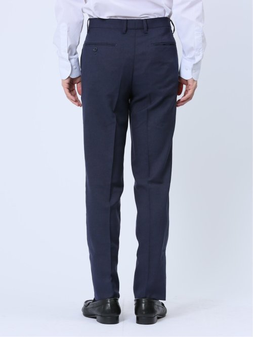 ウールライク スリムフィット ノータックスラックス ドビー紺